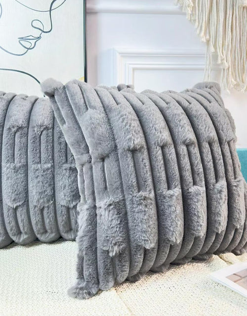Load image into Gallery viewer, DRNOU Set of 2 Grey Faux Fur Throw Pillow Covers 18 x 18 InchPlush 3D Stripted Pattern Decorative Boho Pillow Cover Case Cushion Cover for Sofa Couch Bed Livingroom FarmhouseModern Accent
