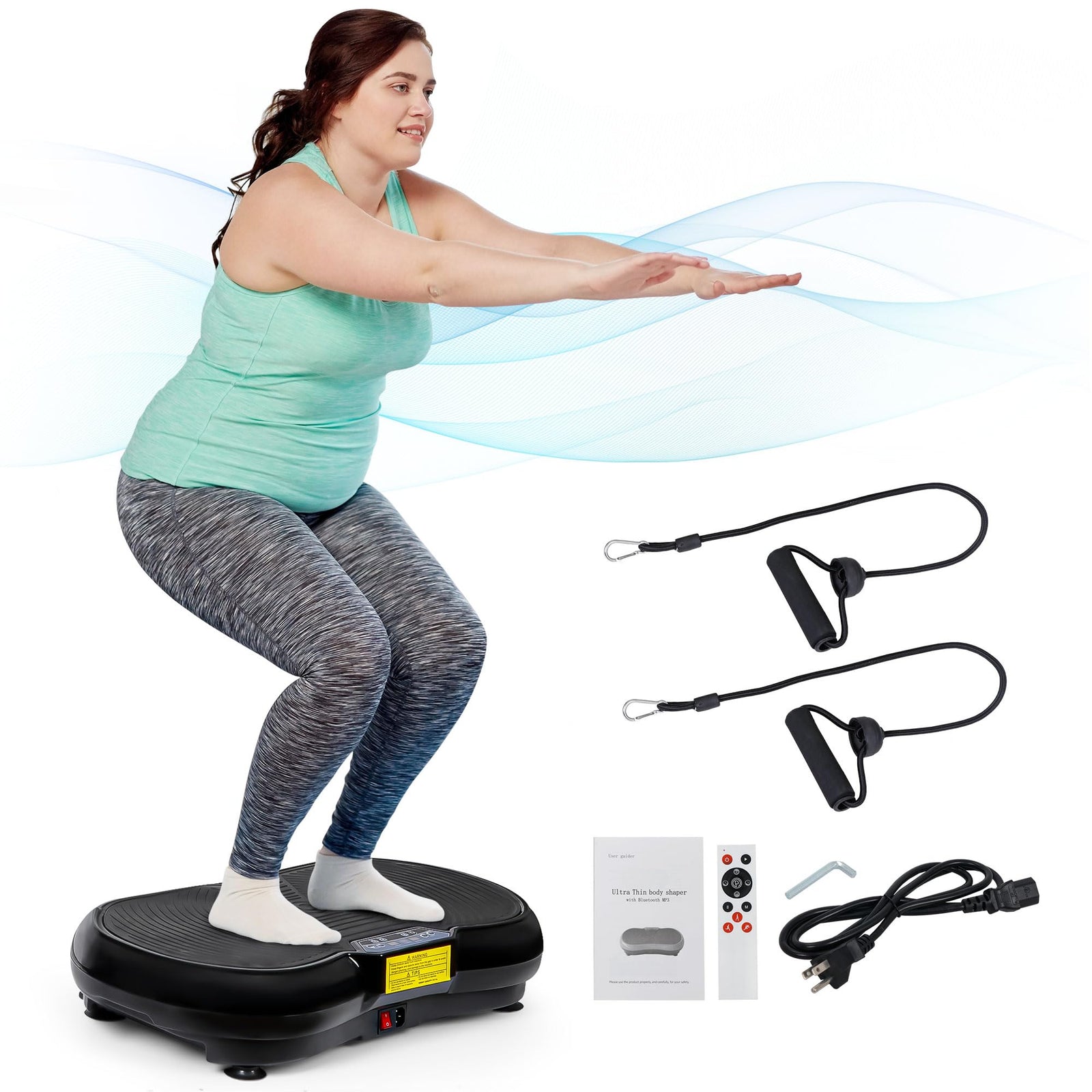 Máquina de masaje vibratoria de cuerpo completo, entrenador con conexión de música Bluetooth (Negro)