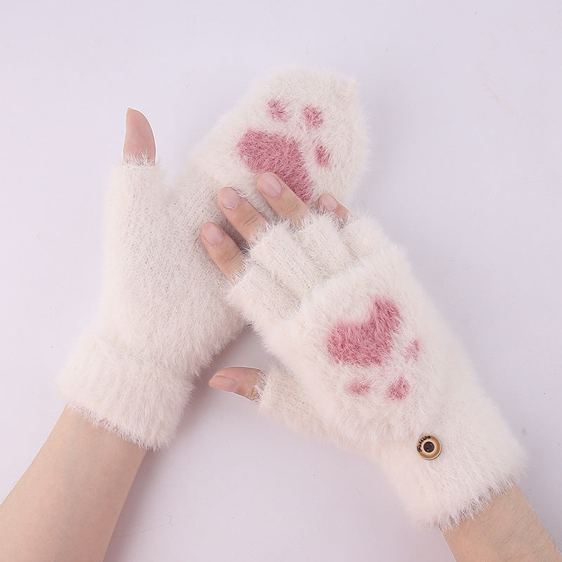 Gants d'hiver tricotés patte de chat