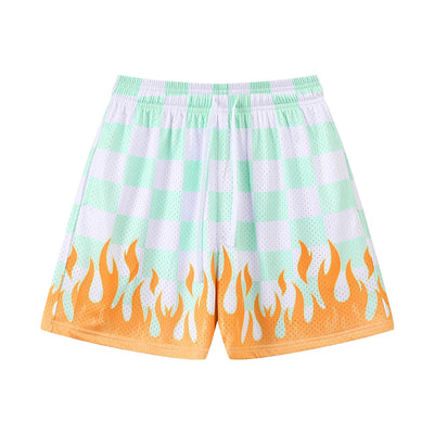 DIOTSR Mens Graphic Shorts Casual Streetwear Cool Basketball Shorts Running Workout Shorts with Pockets (05 Checkered Flame - OrangeMedium)