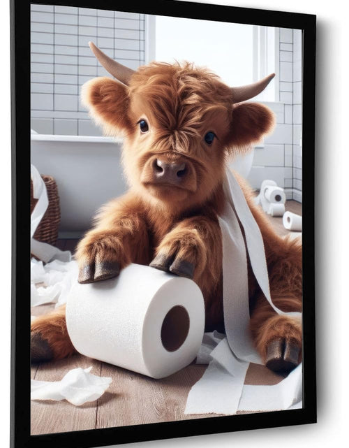 Load image into Gallery viewer, Funny Framed Highland Cow Wall Art Funny Bathroom Wall Art Decor Humor Animals Bathroom Artwork Cute Highland Cow Canvas Prints Kids Bathroom Decor Ready to Hang
