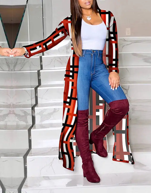 Load image into Gallery viewer, Geometric Print Long Casual Jacket
