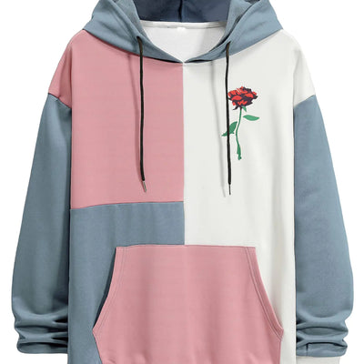 WDIRARA Mens Color Block Graphic Hoodies Long Sleeve Hooded Sweatshirt Tops Multicolor S