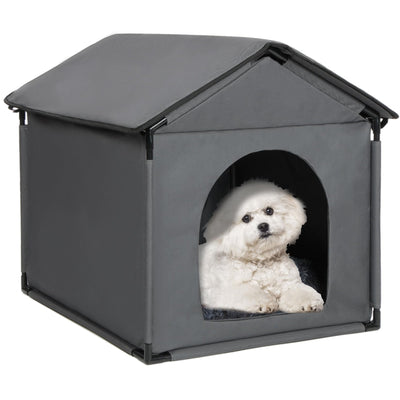 LOOBMBNS Small Dog House Soft Indoor 24" Lx22 Wx24 H for Small Dogs Such as Beagle French Bulldog Corgi Stable Pet House with Soft Cushion Oxford Fabric Gray