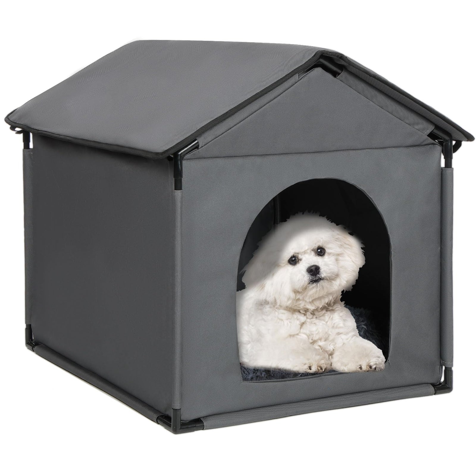 LOOBMBNS Small Dog House Soft Indoor 24" Lx22 Wx24 H for Small Dogs Such as Beagle French Bulldog Corgi Stable Pet House with Soft Cushion Oxford Fabric Gray