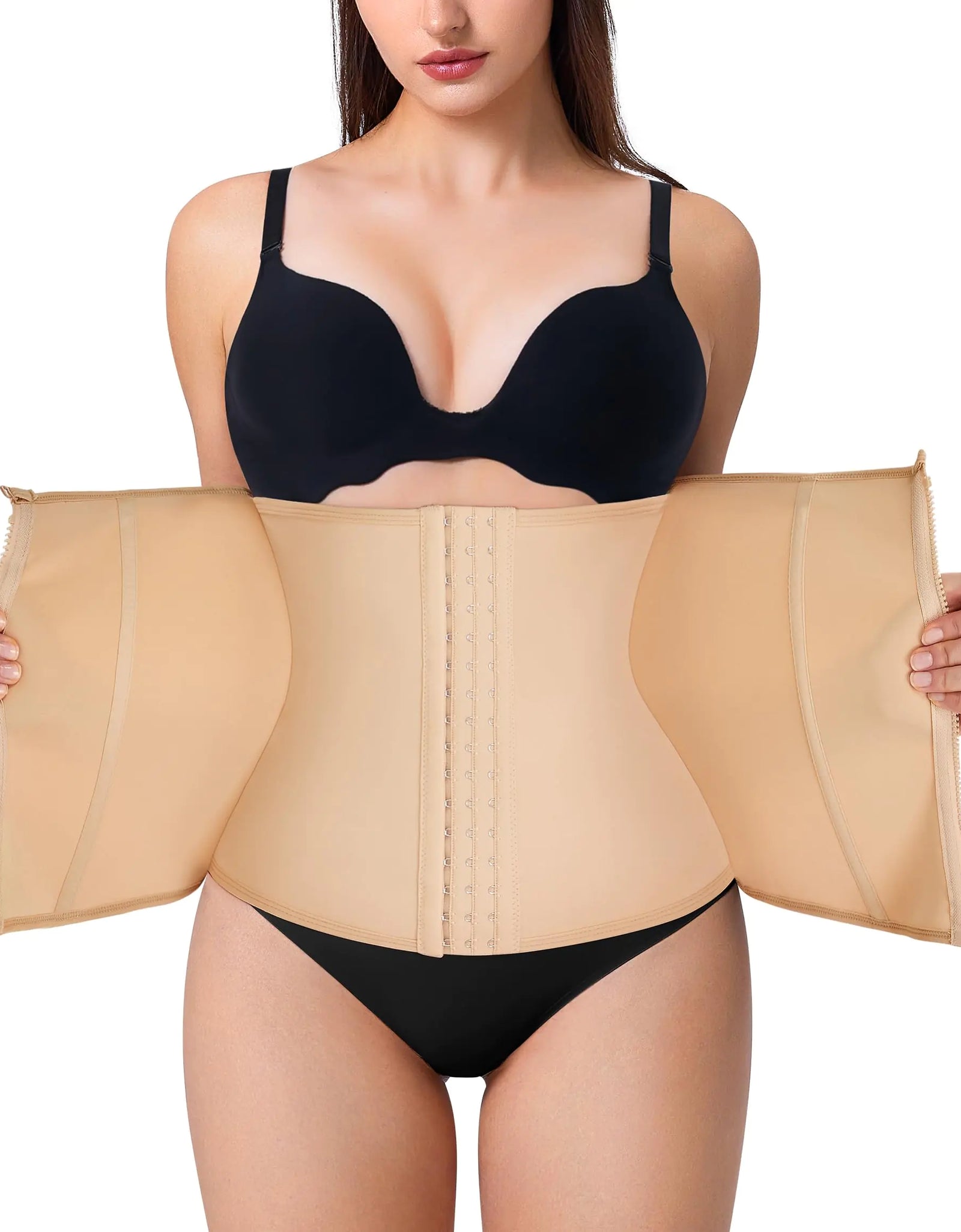Nebility Waist Trainer for Women Zipper Tummy Control Shapewear Plus Size Waist Cincher Corset Faja Body Shaper Sport Girdle(Beige Normal SizeXX-Large)