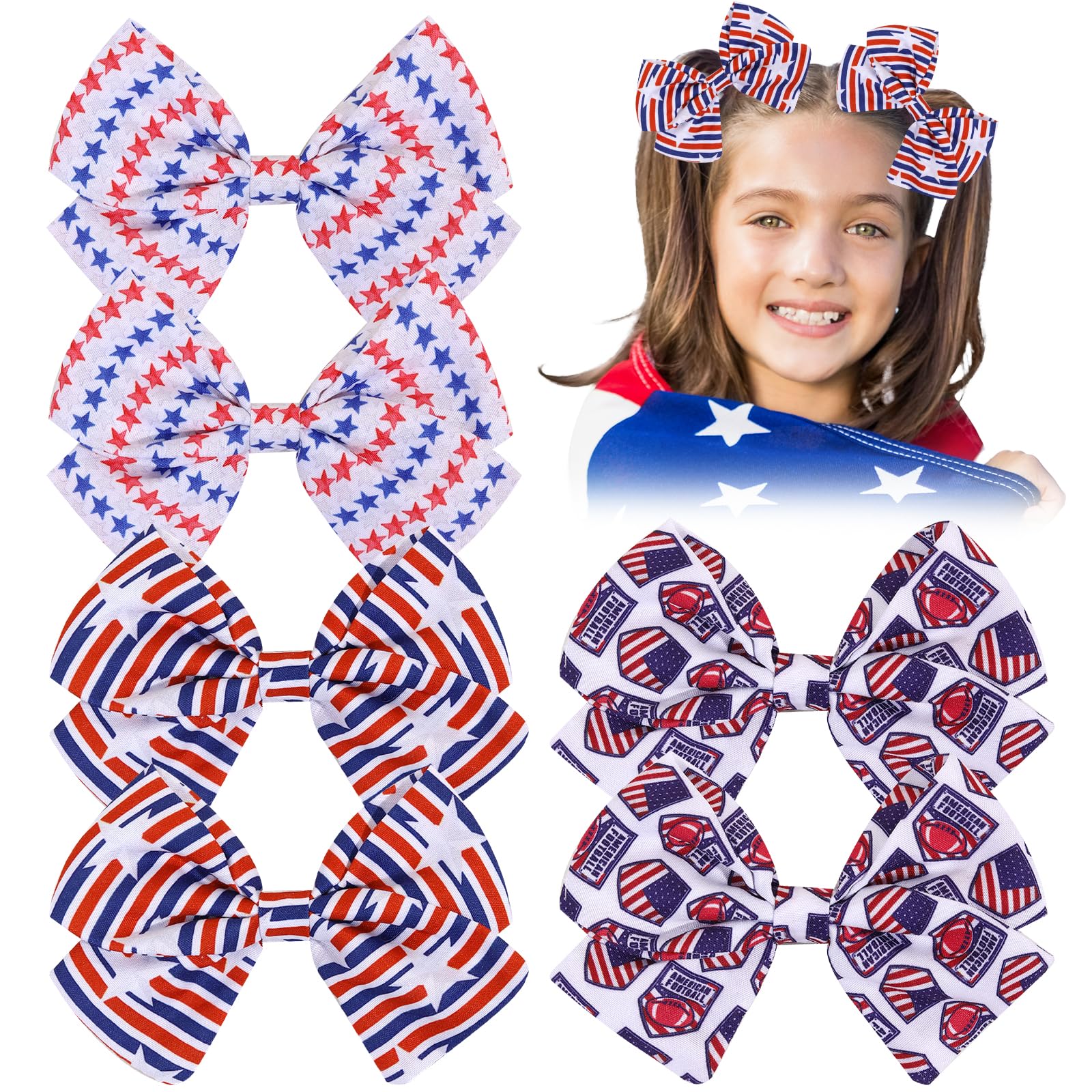 6 Pcs 4th of July American Flag Hair Bows for GirlsFourth of July Independence Day Hair Accessories Patriotic Hair Bows Clips for Girls Toddler Children (Flag b)