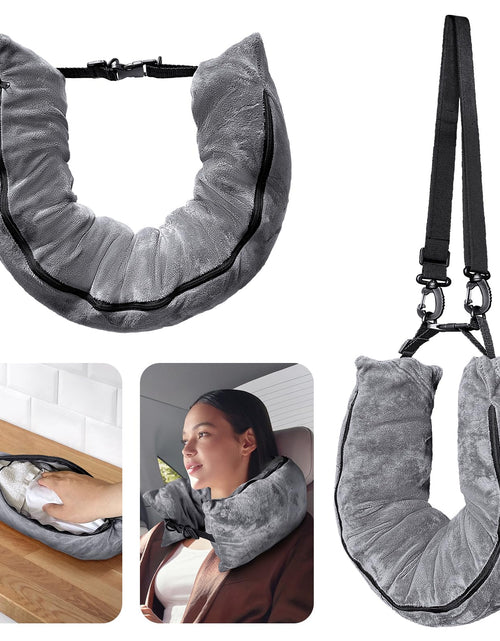 Load image into Gallery viewer, Eppyyo Stuffable Travel Pillow for Extra Luggage Velvet Travel Neck Pillow Storage Bag with Adjustable Neck Size Fits About 6 T-Shirts Travel Essentials Multifunctional Sleeping Rest Cushion
