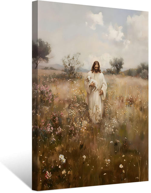 Load image into Gallery viewer, ZDMFLTPP Jesus and the Lamb Canvas Wall Art Jesus Holding the Lost Lamb Wall Decor Pictures Christian Bible Story Religious Artwork for Bedroom Living Room Home Decoration 16inx24in Canvas
