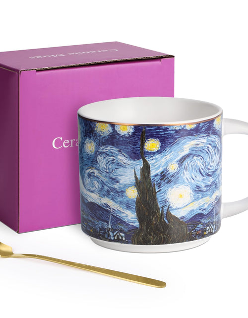 Cargar imagen en el visor de la galería, LYXFENGXU Tazas de cerámica de 12 oz, tazas de café con pinturas elegantes, tazas de té, tazas elegantes personalizadas con caja de regalo, tazas para oficina y hogar
