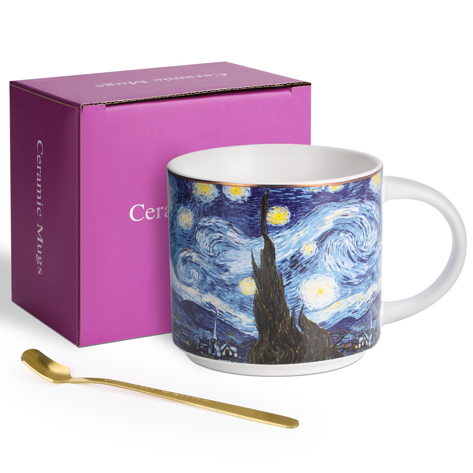 LYXFENGXU Tazas de cerámica de 12 oz, tazas de café con pinturas elegantes, tazas de té, tazas elegantes personalizadas con caja de regalo, tazas para oficina y hogar