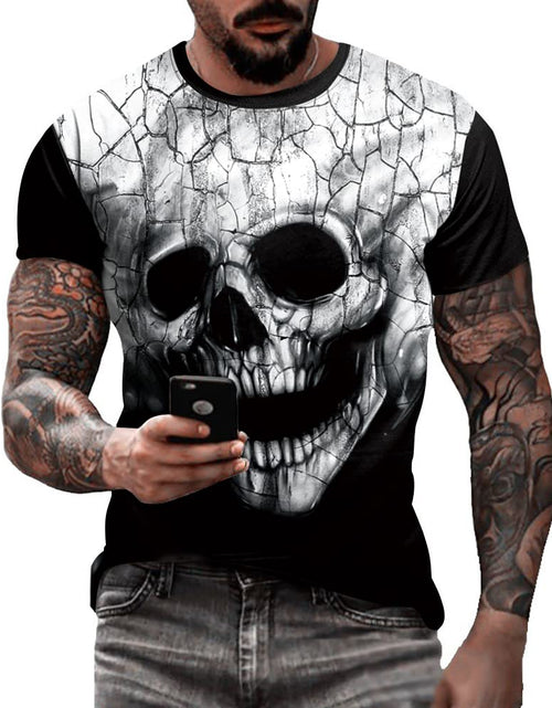 Load image into Gallery viewer, Eciodci Mens Halloween T-Shirts 3D White Skull Print T Shirts Halloween Party Horror Haunted Scene Short Sleeve Shirts
