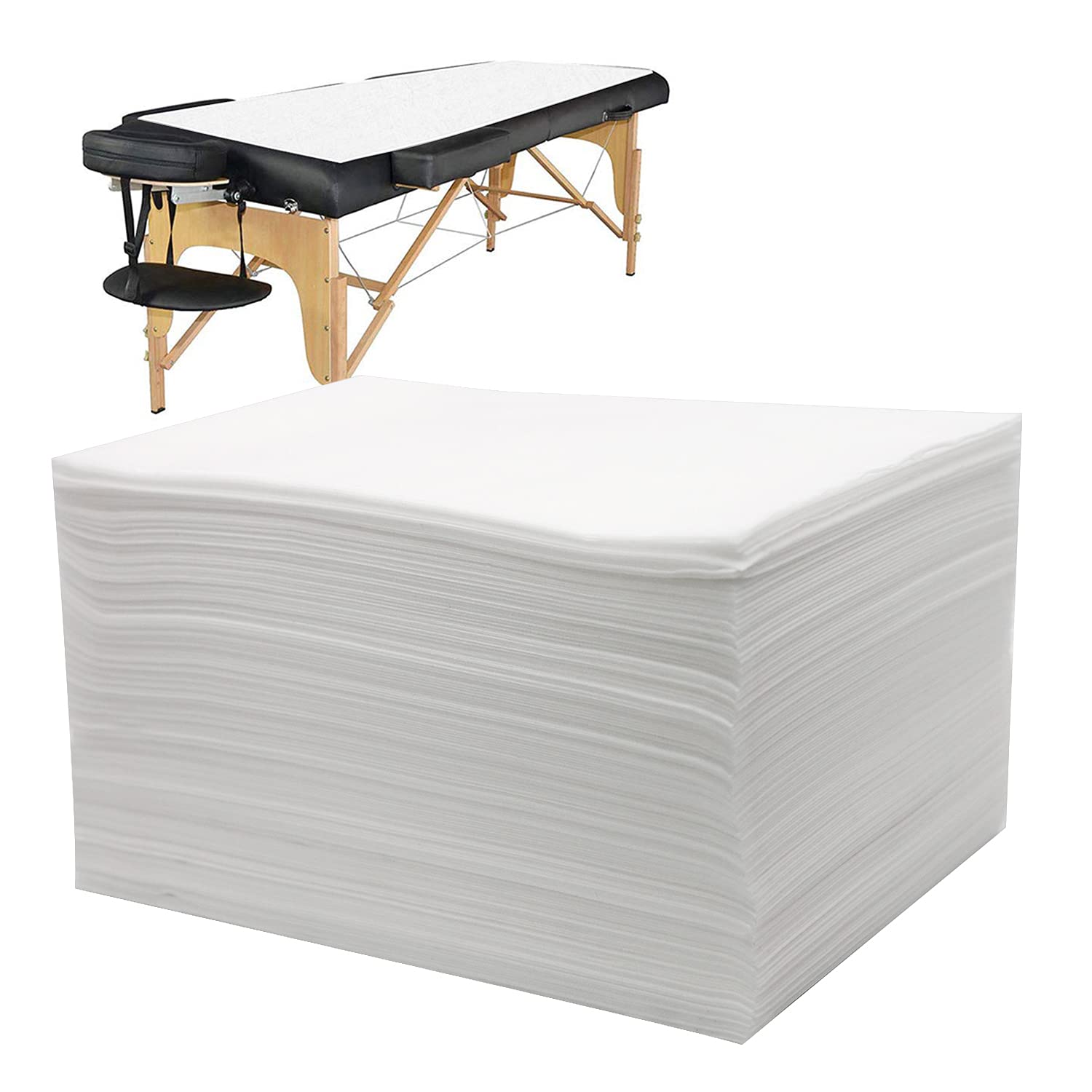 Bozikey 100PCS Massage Table Sheets Disposable Bed Sheets for Massage Table Spa Bed Covers for Esthetician Tattoo Waxing Lash Bed Salon Table Non-Woven Fabric 71" x 31" (White)