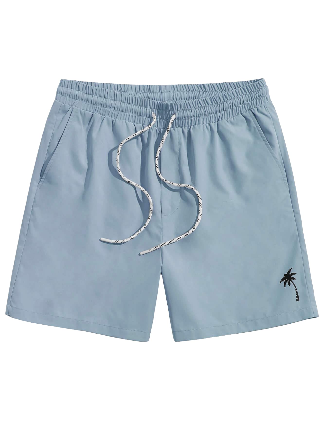 GORGLITTER Mens Letter Graphic Track Shorts Drawstring Waist Summer Workout Shorts Medium Blue Small