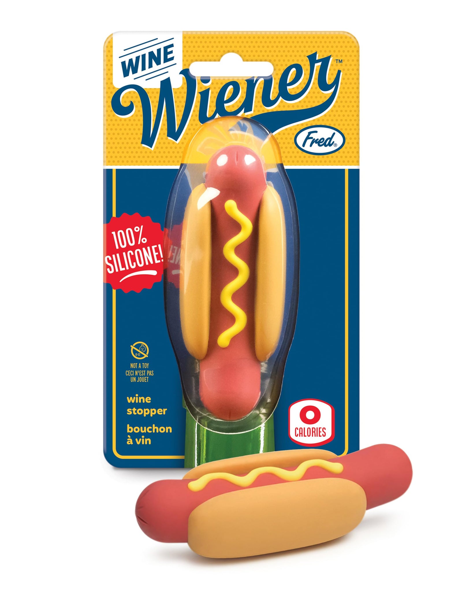 Genuine Fred WINE WIENER- Hot Dog Wine Bottle Stopper Resuable Silicone Sealer Wine Preserver Accessory Great White Elephant Gift and Stocking Stuffer