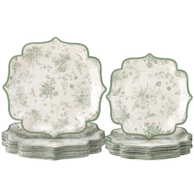 Havawish 100 Pcs Sage Green Paper Plates Blue Chinoiserie Disposable Dessert Plates Bulk Set of 50 Guests 8 Inch 10 Inch for Wedding Tea Party Bridal Party Supplies Decorations(Sage Green)