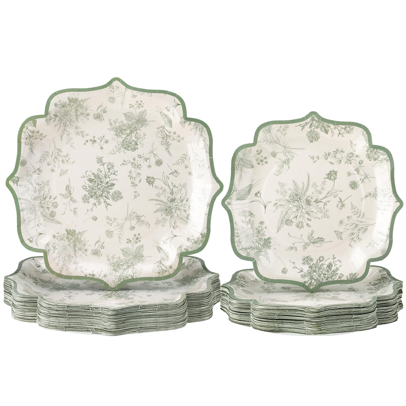 Havawish 100 Pcs Sage Green Paper Plates Blue Chinoiserie Disposable Dessert Plates Bulk Set of 50 Guests 8 Inch 10 Inch for Wedding Tea Party Bridal Party Supplies Decorations(Sage Green)