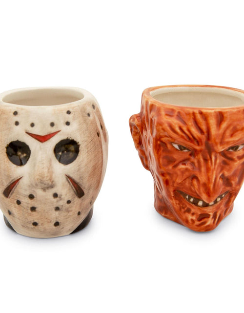 Load image into Gallery viewer, Freddy vs. Jason Faces Sculpted Ceramic Mini Mugs Set of 2 | BPA-Free Small Coffee Cups For Espresso Caffeine Beverage | Home &amp; Kitchen Essentials | Horror Movie Collectible | Each Holds 4 Ounces
