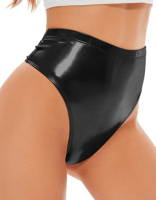 Load image into Gallery viewer, Zando Metallic Black Shorts for Women Faux Black Leather Shorts High Waisted Rave Booty Shorts for Women Shiny Rave Bottoms for Festival Black Metallic Shorts HotPants Black Cheeky Shorts S
