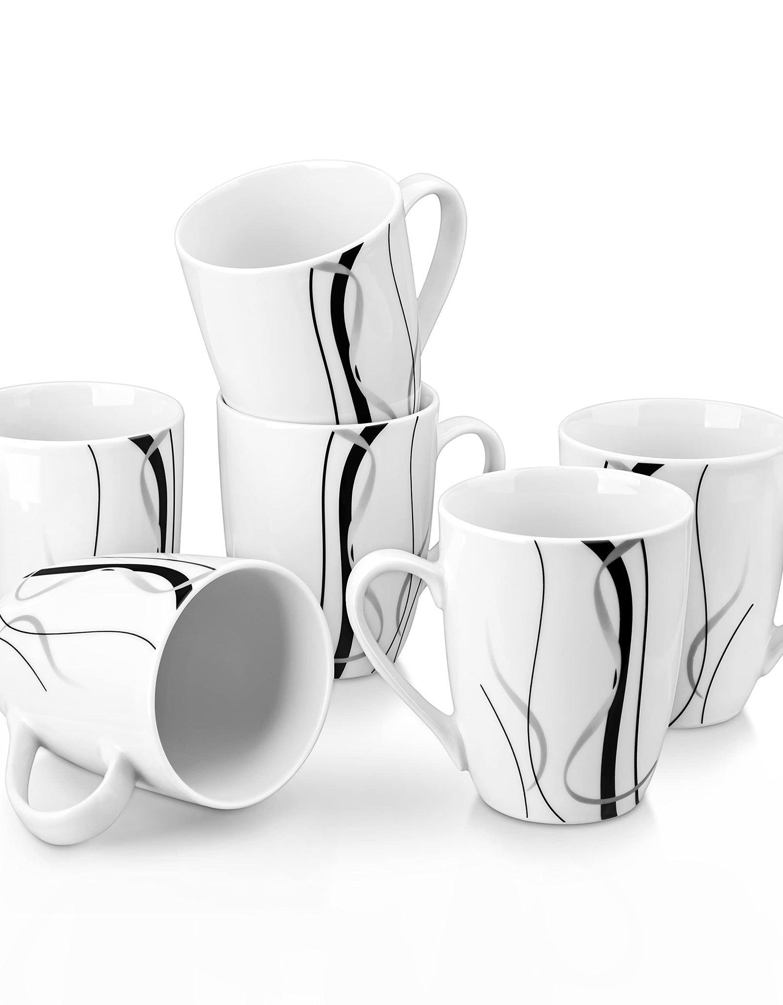 VEWEET Tazas de café de cerámica, juego de 6 tazas de café de 11 oz con asa, juego de tazas blancas, juego de tazas de porcelana para cocina, aptas para microondas y lavavajillas, serie Fiona