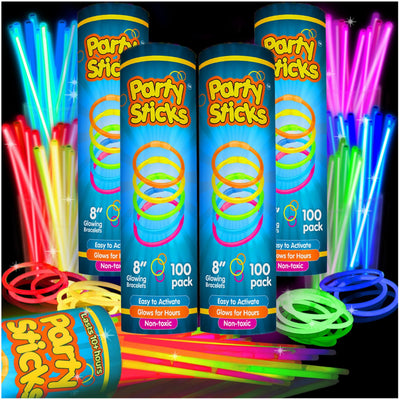 Lot de 400 bâtons lumineux de 20 cm – Fournitures de fête lumineuses phosphorescentes, colliers et bracelets lumineux néon pour enfants ou adultes