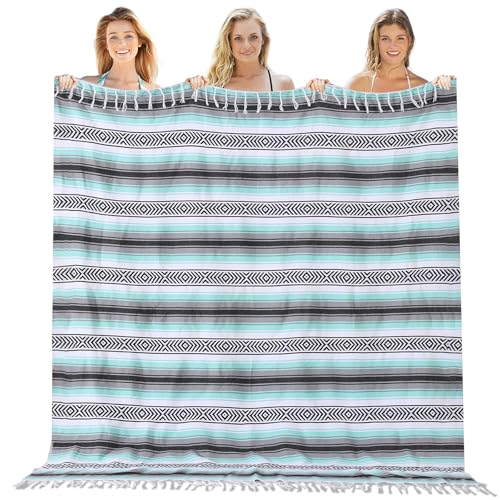 Load image into Gallery viewer, Mexican Throw Blanket Lightweight Serape Outdoor Blanket Extra Large Picnic Blanket Camping Blanket Beach Blanket Turkish Towel Sandproof Honeymoon Gift Fast Dry XL Compact Tent Gadgets 60" x 78" Mint
