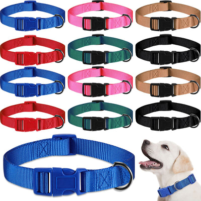 12 Pieces Nylon Dog Collar Bulk Adjustable Dog Collars with Quick Release Buckle Dogs Collar Bulk for Dogs Walking Running Training Medium (Blue Black Red Green Pink Brown)