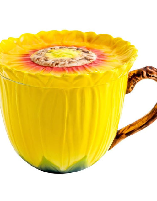 Load image into Gallery viewer, Beddinginn Ceramic Tea Cup Coffee Mug for Office and Home Hand Painted Sunflower Art Tea Mug with Lid Dishwasher and Microwave Safe- 12.8OZ

