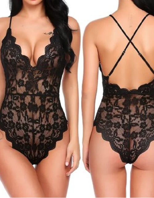 Charger l'image dans la visionneuse de galerie, Body en dentelle sans dos - Lingerie transparente pour adultes
