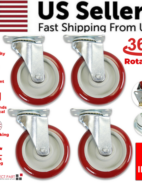 Load image into Gallery viewer, 4 Pack 5 Inch Caster Wheels Swivel Plate Polyurethane Wheels Heavy Duty Wheels
