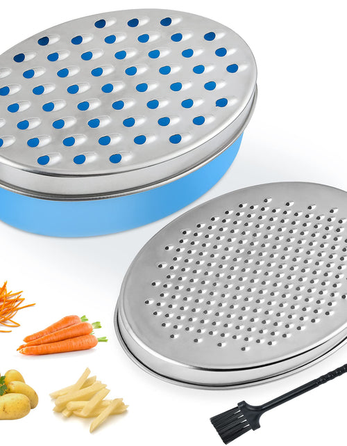 Cargar imagen en el visor de la galería, Rallador de Queso Akamino Rallador de Limón con Recipiente y Tapa para Alimentos Rallador para cocina - Perfecto para Queso Parmesano Duro, Jengibre, Verduras, Mantequilla (Azul)
