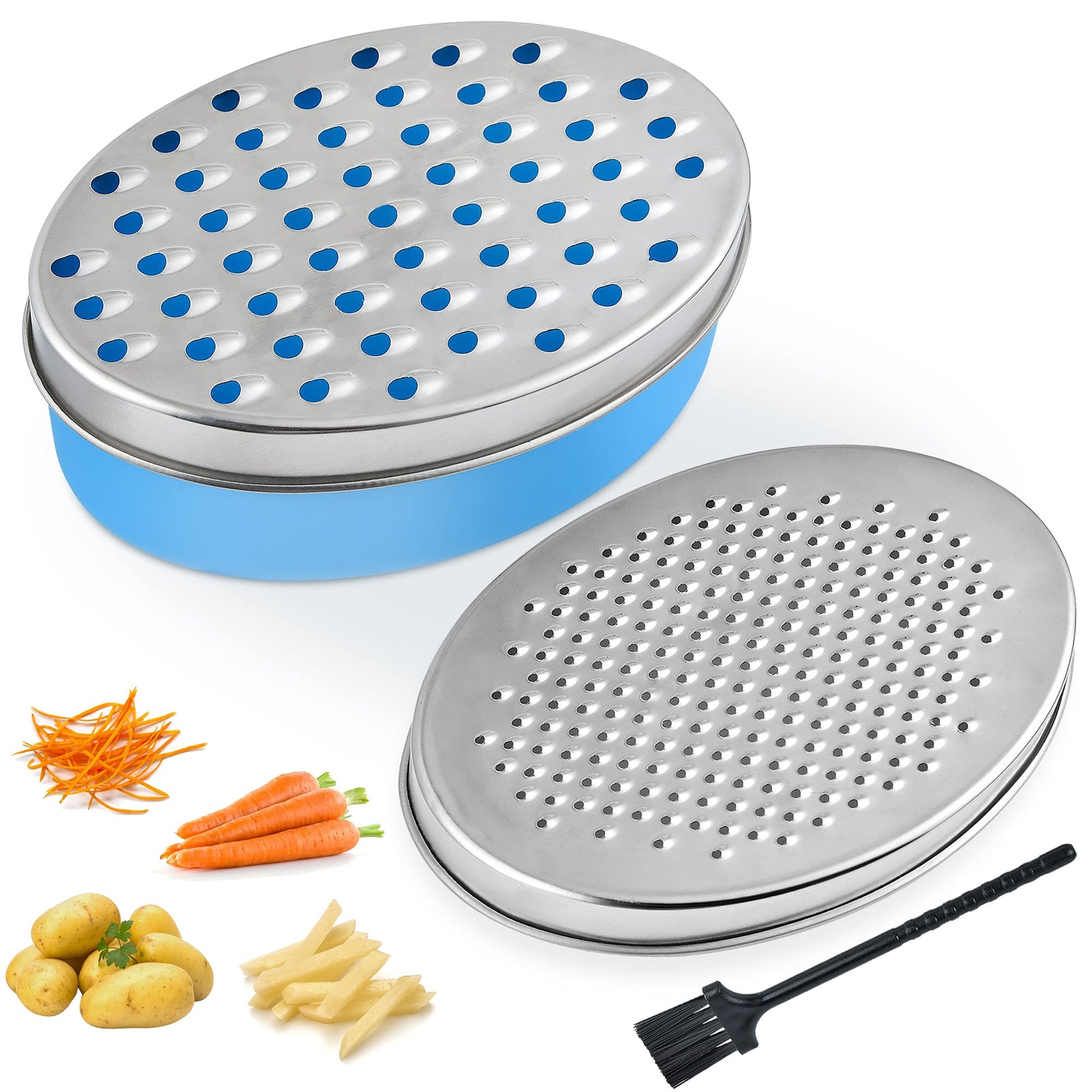 Rallador de Queso Akamino Rallador de Limón con Recipiente y Tapa para Alimentos Rallador para cocina - Perfecto para Queso Parmesano Duro, Jengibre, Verduras, Mantequilla (Azul)