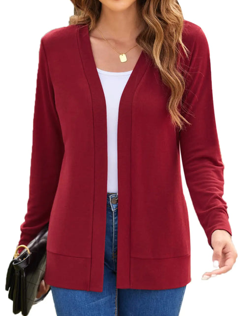 Cargar imagen en el visor de la galería, Cárdigans para mujer, ligeros, casuales, de manga larga, con frente abierto (Rojo vino, mediano)
