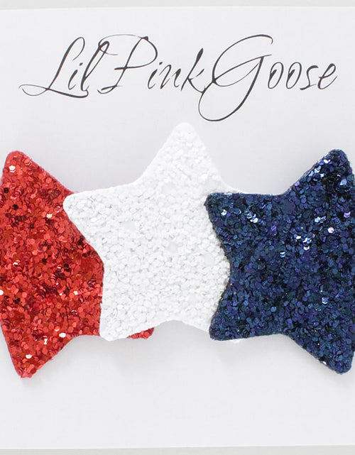 Load image into Gallery viewer, LilPinkGoose 4th of July Baby Nylon Headbands Fourth of July Glitter Star Headbands for Newborn Toddlers Red White and Blue One size fits all Baby (Khaki Band)
