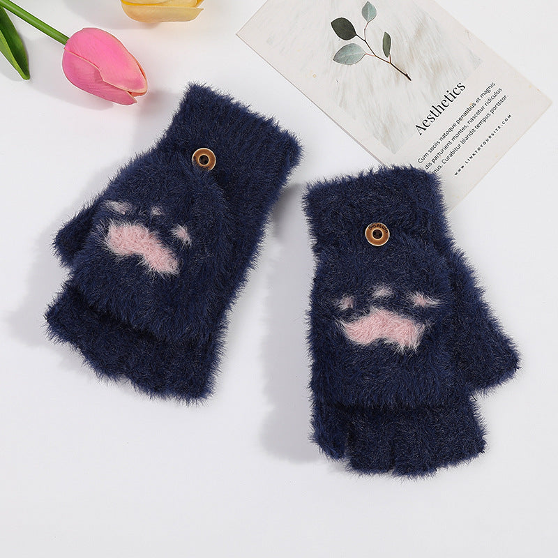 Gants d'hiver tricotés patte de chat