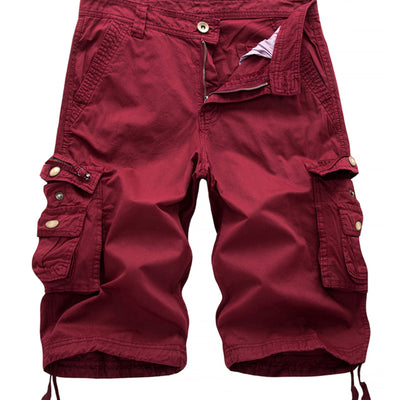 Winoto Mens Multi Pockets Twill Cargo Shorts Outdoor Wear Cotton Wine Red 30
