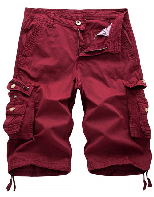 Load image into Gallery viewer, Winoto Mens Multi Pockets Twill Cargo Shorts Outdoor Wear Cotton Wine Red 30
