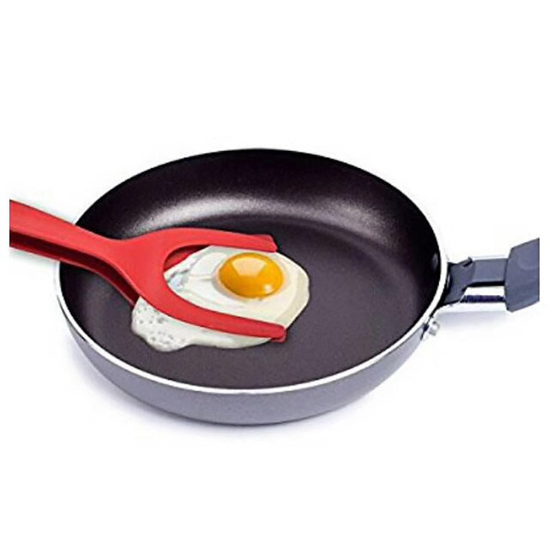 Pinzas 2 en 1 para sujetar y voltear huevos, pinzas para espátula, pinzas para panqueques, huevo frito, tostadas francesas, tortilla, accesorios de cocina invertidos