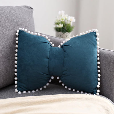 YDBDAT SKXKJ Housses de coussin décoratives bohèmes avec pompons, housses de coussin douces en velours, housses de coussin lombaires à nœud 14 x 20, taie d'oreiller pour lit, canapé, décoration de salon, bleu sarcelle