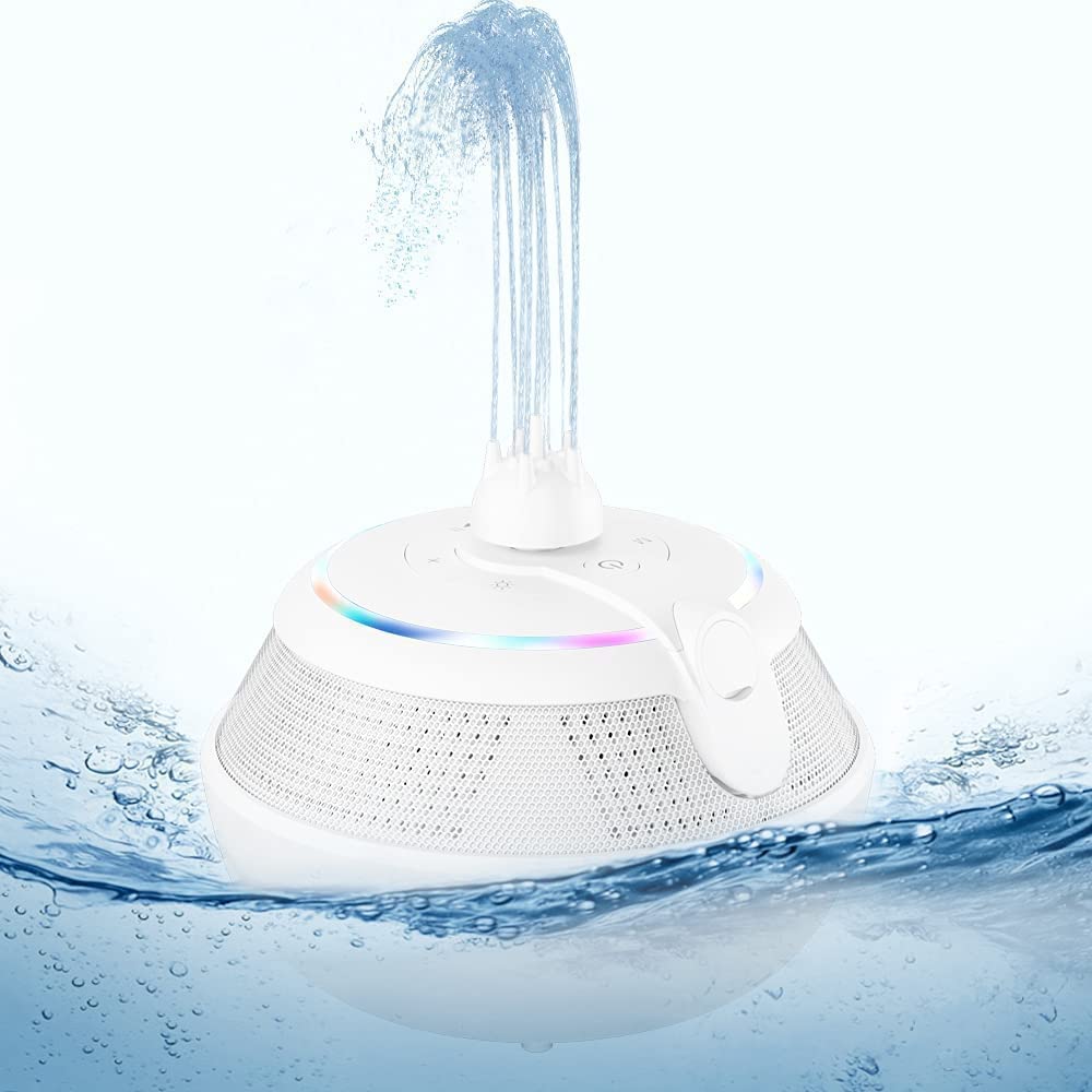 Maraawa Fuente Altavoz Bluetooth Impermeable Ducha Inalámbrica Flotante para Fiestas Altavoces de Piscina al Aire Libre con Luces Bajos Profundos para Bañera de Hidromasaje (Blanco)