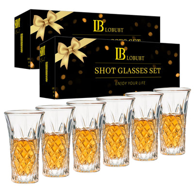 LOBUBT 2 oz Shot Glasses Set12-Pack Shot Glass with Heavy Base Crystal Shot Glasses Bulk Small Glass Cups for Liqueur Spirits Bar Party Favor Housewarming Gift
