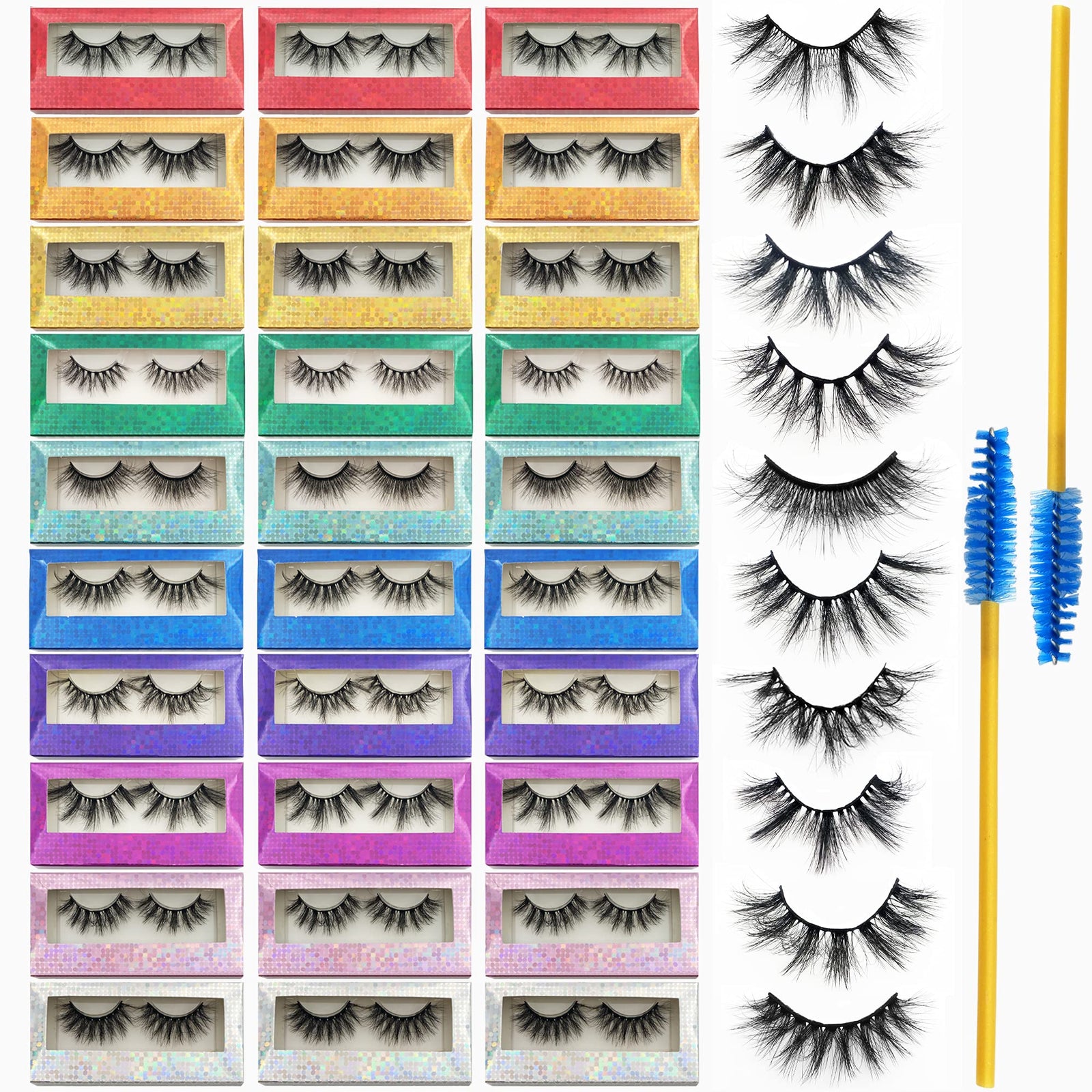 Wholesale lashes Faux Mink lashes bulk 30 pair 10 Styles Lashes with lash brush 15-22mm Fake Lashes Fluffy Wispy Natural Volume Lashes Handmade Reusable Soft lashes Lashes Bulk