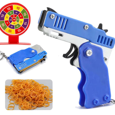 Aebecede 60 Pièces Kit Cible Pistolet à Élastiques Pistolet à Bande Métallique Pendentifs Porte-clés Pliants Jouet de Tir Créatif pour Adultes Tir d'Objets Étranges Gadgets Cool (Bleu)