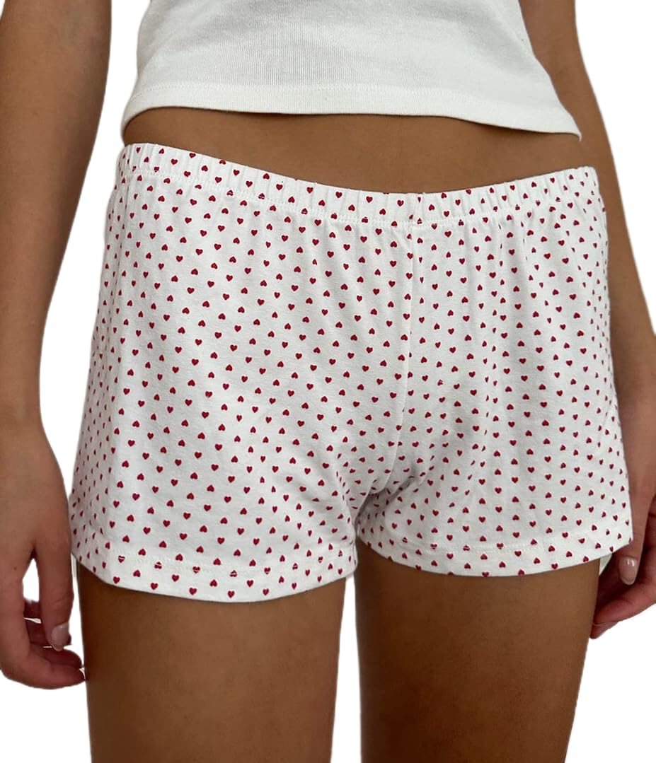 Adoeren Women Lounge Shorts Y2k Elastic Low Rise Pajama Shorts Floral Print Cute Sleep Shorts Pj Bottoms(C 102 Heart TwoS)