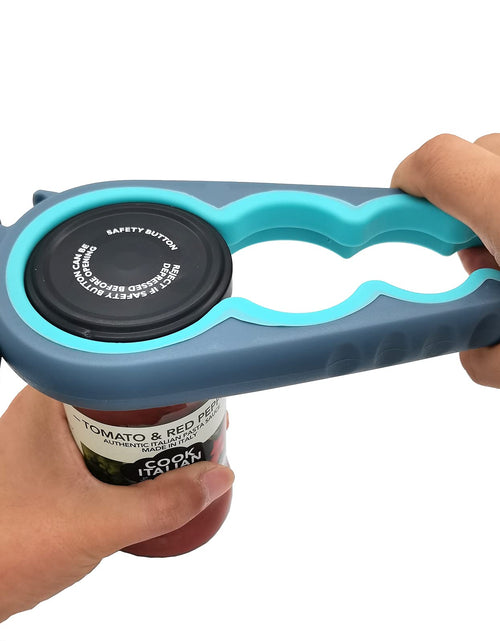 Cargar imagen en el visor de la galería, Otstar - Abretarros, abrebotellas y abrelatas para manos débiles, personas mayores con artritis y cualquier persona con poca fuerza. Abretarros múltiples. Quita las tapas fácilmente (azul y gris).
