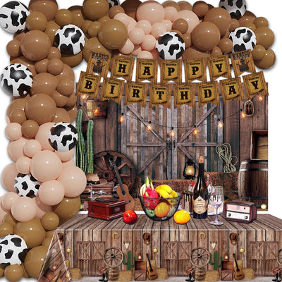 Western Cowboy Birthday Party Decorations 164PCS Cowboy Birthday Party Supplies Including Western Backdrop Cowboy Balloon Arch/Garland Kit Western Tabblecloth Birthday Banner
