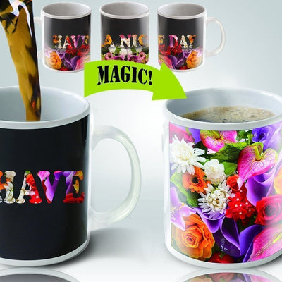 Cortunex - Magic Mug - Amazing Heat Sensitive Color Changing Coffee Mug Good Unique Gift Idea - Flowers Design - 11oz - 100% Ceramic Mug - Novelty Magic Coffee Tea Cup with Fun Gift Box