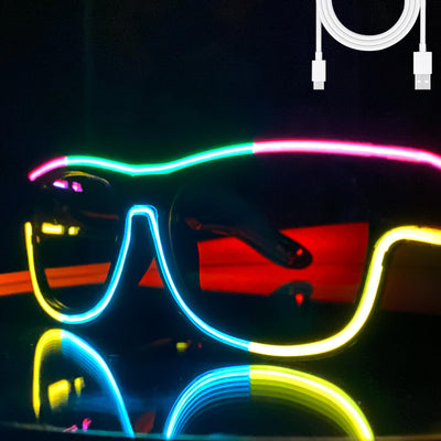 GS GLOWSEEN Gafas LED iluminadas, recargables por USB tipo C, multicolor, de neón, gafas de sol para hombres y mujeres, para fiestas, Halloween, Navidad