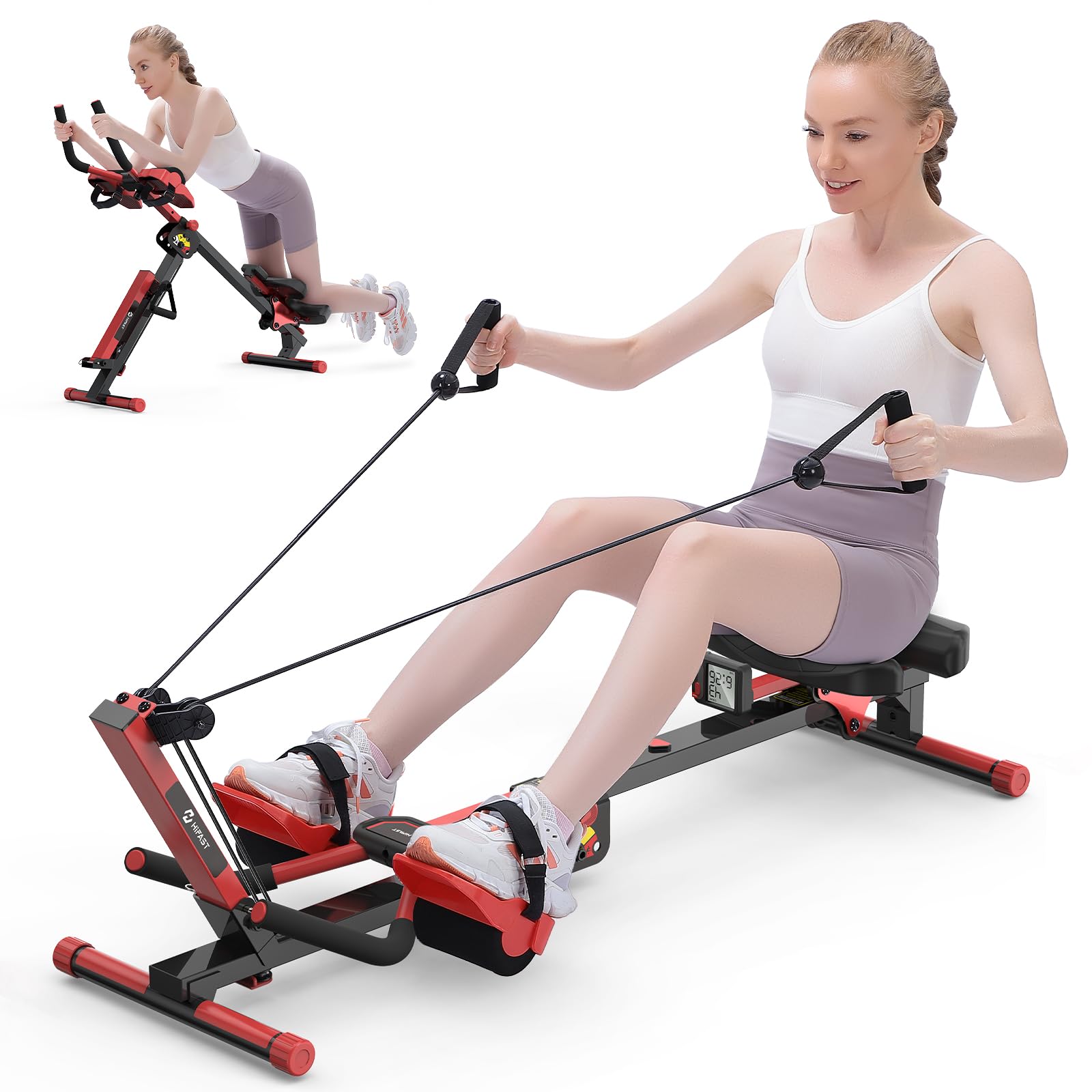 Máquinas de remo 4 en 1 HiFast Máquina de abdominales con ángulo de 3 niveles y tensión ajustable Máquina de ejercicio abdominal plegable para uso en el hogar y el gimnasio
