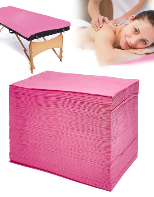Load image into Gallery viewer, 100Pcs Disposable Massage Table Sheets 31" x 71" Non-Woven Fabric Disposable Bed Sheets SPA Bed Cover Breathable Oil-Waterproof Sheets for Travel Spa Tatto Hotel Salon (Pink)
